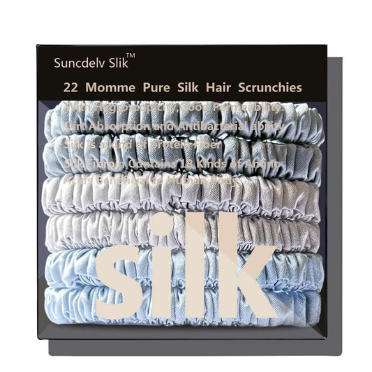 100% Pure Mulberry 6A Silk Hair Scrunchie Handmade Hairbands Women Girl Hair Accessories Pure Color Natural Hairties Box 6PCS