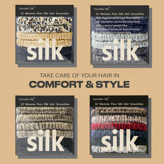 100% Pure Mulberry 6A Silk Hair Scrunchie Handmade Hairbands Women Girl Hair Accessories Pure Color Natural Hairties Box 6PCS